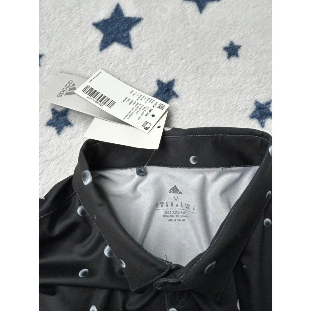 NWT Adidas Golf Polo Shirt Mens Medium Black Bubble Print Performance Stretch